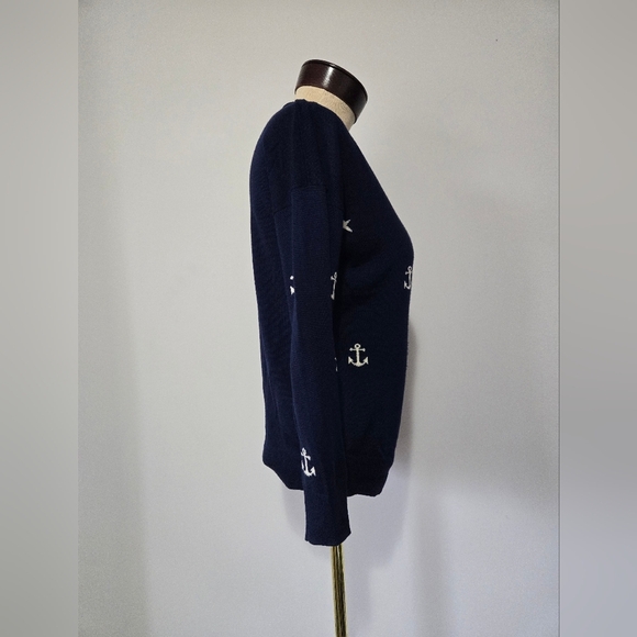 J. Crew 100% Merino Wool Nautical Navy Sweater with Anchor And Star Design. XXS - Picture 4 of 10
